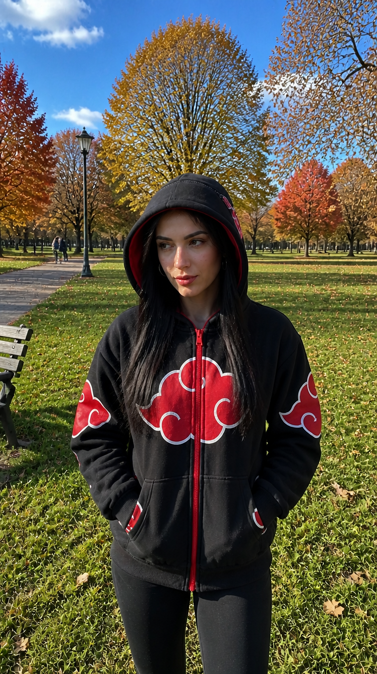 Girl wearing the CLOUDHOOD AUDIO hoodie with the hood up