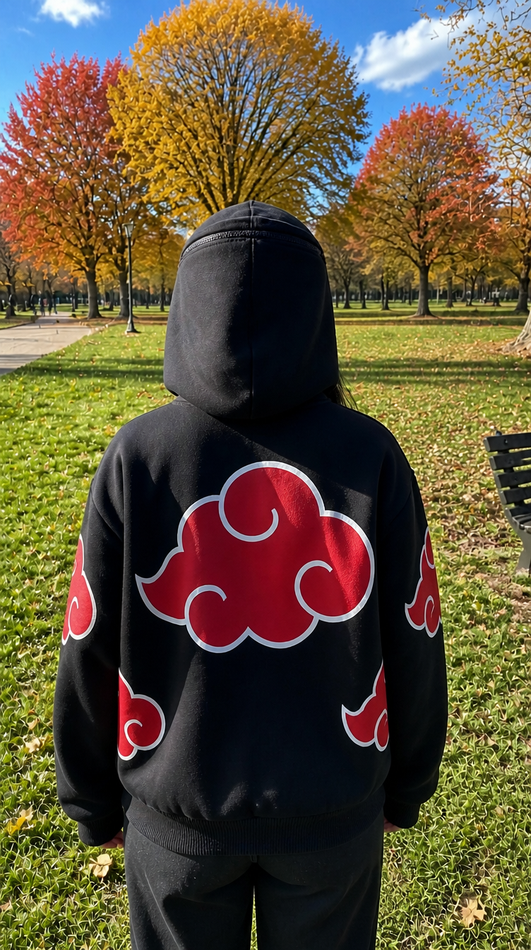 Girl from the back showing the big cloud on the hoodie